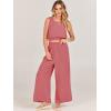 imageANRABESS Womens Summer 2 Piece Outfits Sleeveless Crop Top Tank and Wide Leg Pants Linen Jumpsuit Beach Vacation SetsPeach