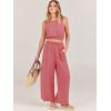 imageANRABESS Womens Summer 2 Piece Outfits Sleeveless Crop Top Tank and Wide Leg Pants Linen Jumpsuit Beach Vacation SetsPeach