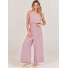 imageANRABESS Womens Summer 2 Piece Outfits Sleeveless Crop Top Tank and Wide Leg Pants Linen Jumpsuit Beach Vacation SetsPink