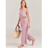 imageANRABESS Womens Summer 2 Piece Outfits Sleeveless Crop Top Tank and Wide Leg Pants Linen Jumpsuit Beach Vacation SetsPink