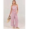 imageANRABESS Womens Summer 2 Piece Outfits Sleeveless Crop Top Tank and Wide Leg Pants Linen Jumpsuit Beach Vacation SetsPink