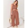 imageANRABESS Womens Summer 2 Piece Outfits Sleeveless Crop Top Tank and Wide Leg Pants Linen Jumpsuit Beach Vacation SetsRust