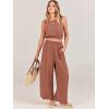 imageANRABESS Womens Summer 2 Piece Outfits Sleeveless Crop Top Tank and Wide Leg Pants Linen Jumpsuit Beach Vacation SetsRust