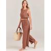 imageANRABESS Womens Summer 2 Piece Outfits Sleeveless Crop Top Tank and Wide Leg Pants Linen Jumpsuit Beach Vacation SetsRust