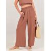 imageANRABESS Womens Summer 2 Piece Outfits Sleeveless Crop Top Tank and Wide Leg Pants Linen Jumpsuit Beach Vacation SetsRust