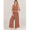 imageANRABESS Womens Summer 2 Piece Outfits Sleeveless Crop Top Tank and Wide Leg Pants Linen Jumpsuit Beach Vacation SetsRust