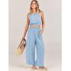 imageANRABESS Womens Summer 2 Piece Outfits Sleeveless Crop Top Tank and Wide Leg Pants Linen Jumpsuit Beach Vacation SetsSky
