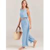 imageANRABESS Womens Summer 2 Piece Outfits Sleeveless Crop Top Tank and Wide Leg Pants Linen Jumpsuit Beach Vacation SetsSky