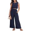 imageANRABESS Womens Summer 2 Piece Outfits Sleeveless Crop Top Tank and Wide Leg Pants Linen Jumpsuit Beach Vacation SetsNavy Blue
