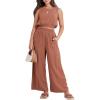 imageANRABESS Womens Summer 2 Piece Outfits Sleeveless Crop Top Tank and Wide Leg Pants Linen Jumpsuit Beach Vacation SetsRust