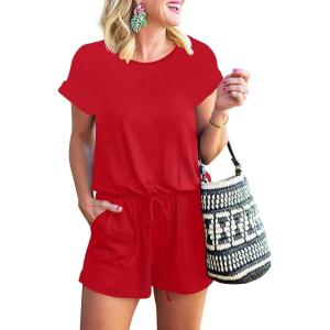 imageANRABESS Rompers for Women Summer 2025 Casual Dressy One Piece Tshirt Short Pants Jumpsuit Beach Vacation Outfit Clothes04 Red