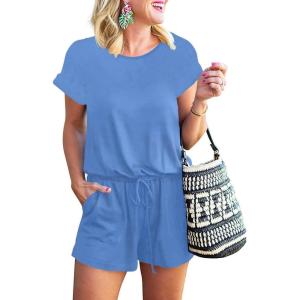 imageANRABESS Rompers for Women Summer 2025 Casual Dressy One Piece Tshirt Short Pants Jumpsuit Beach Vacation Outfit Clothes04 Sky