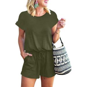imageANRABESS Rompers for Women Summer 2025 Casual Dressy One Piece Tshirt Short Pants Jumpsuit Beach Vacation Outfit ClothesArmy Green