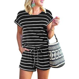 imageANRABESS Rompers for Women Summer 2025 Casual Dressy One Piece Tshirt Short Pants Jumpsuit Beach Vacation Outfit ClothesBlack White