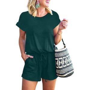 imageANRABESS Rompers for Women Summer 2025 Casual Dressy One Piece Tshirt Short Pants Jumpsuit Beach Vacation Outfit ClothesDeep Green