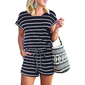 imageANRABESS Rompers for Women Summer 2025 Casual Dressy One Piece Tshirt Short Pants Jumpsuit Beach Vacation Outfit ClothesNavy White