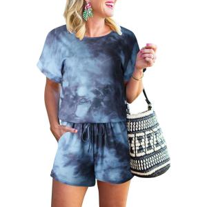 imageANRABESS Rompers for Women Summer 2025 Casual Dressy One Piece Tshirt Short Pants Jumpsuit Beach Vacation Outfit ClothesTie Dye Space