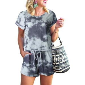imageANRABESS Rompers for Women Summer 2025 Casual Dressy One Piece Tshirt Short Pants Jumpsuit Beach Vacation Outfit ClothesTie Dye Space Gray