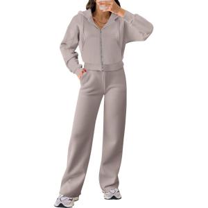 imageANRABESS Women 2 Piece Outfits Sweatsuit Zip Up Crop Hoodies SweatPants Lounge Matching Sweat Set 2024 Winter Trendy ClothesCoffeegrey