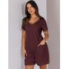 imageANRABESS Womens Summer Casual Rompers Short Sleeve V Neck Loose Fit Jumpsuit 2025 Trendy One Piece Jumps with PocketsBurgundy