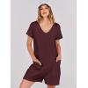 imageANRABESS Womens Summer Casual Rompers Short Sleeve V Neck Loose Fit Jumpsuit 2025 Trendy One Piece Jumps with PocketsBurgundy
