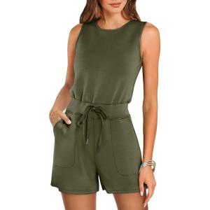 imageANRABESS Romper for Women Summer Dressy Casual 2025 Fashion Outfits Sleeveless Cute Cozy Lounge Short Jumpsuit Trendy ClothesArmy Green