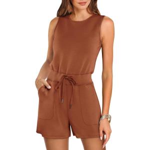 imageANRABESS Romper for Women Summer Dressy Casual 2025 Fashion Outfits Sleeveless Cute Cozy Lounge Short Jumpsuit Trendy ClothesRust