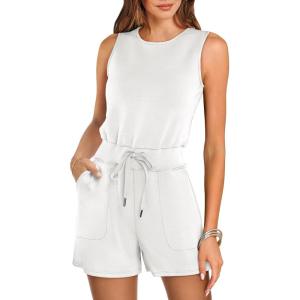 imageANRABESS Romper for Women Summer Dressy Casual 2025 Fashion Outfits Sleeveless Cute Cozy Lounge Short Jumpsuit Trendy ClothesWhite
