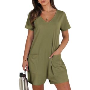 imageANRABESS Womens Summer Casual Rompers Short Sleeve V Neck Loose Fit Jumpsuit 2025 Trendy One Piece Jumps with PocketsArmy Green