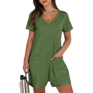 imageANRABESS Womens Summer Casual Rompers Short Sleeve V Neck Loose Fit Jumpsuit 2025 Trendy One Piece Jumps with PocketsGreen