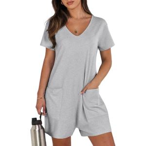 imageANRABESS Womens Summer Casual Rompers Short Sleeve V Neck Loose Fit Jumpsuit 2025 Trendy One Piece Jumps with PocketsGrey