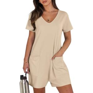imageANRABESS Womens Summer Casual Rompers Short Sleeve V Neck Loose Fit Jumpsuit 2025 Trendy One Piece Jumps with PocketsKhaki