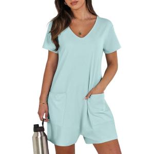 imageANRABESS Womens Summer Casual Rompers Short Sleeve V Neck Loose Fit Jumpsuit 2025 Trendy One Piece Jumps with PocketsMint Green