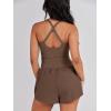 imageCaracilia Womens Workout Athletic Romper Summer Sets Short Jumpsuits Onesie Running Outfits Exercise Gym 2025 Trendy ClothesCoffee