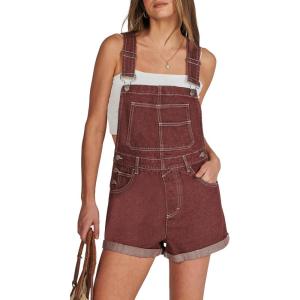 imageANRABESS Overalls for Women Denim Shorts Overalls 2025 Summer Casual Loose Fit Adjustable Rompers Jean jumpsuit Bib ShortallsWashed Red