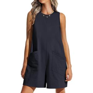 imageANRABESS Womens Romper Casual Loose Sleeveless 2025 Summer One Piece Outfit Crewneck Short Jumpsuit Overall Outfits ampamp PocketsNavy Blue