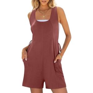 imageANRABESS Womens Summer Casual Sleeveless Rompers Short Overalls Loose Back Adjustable Jumpsuit Pockets 2025 Vacation OutfitsBrick Red