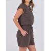 imageANRABESS Rompers for Women Summer 2025 Casual Cap Sleeve Crewneck Drawstring One Piece Jumpsuit Outfits with PocketsBrown