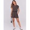imageANRABESS Rompers for Women Summer 2025 Casual Cap Sleeve Crewneck Drawstring One Piece Jumpsuit Outfits with PocketsBrown