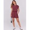 imageANRABESS Rompers for Women Summer 2025 Casual Cap Sleeve Crewneck Drawstring One Piece Jumpsuit Outfits with PocketsBurgundy