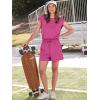 imageANRABESS Rompers for Women Summer 2025 Casual Cap Sleeve Crewneck Drawstring One Piece Jumpsuit Outfits with PocketsHot Pink