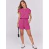 imageANRABESS Rompers for Women Summer 2025 Casual Cap Sleeve Crewneck Drawstring One Piece Jumpsuit Outfits with PocketsHot Pink