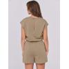 imageANRABESS Rompers for Women Summer 2025 Casual Cap Sleeve Crewneck Drawstring One Piece Jumpsuit Outfits with PocketsKhaiki