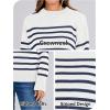 imageANRABESS Women Fall Fashion Sweaters Striped Long Sleeve Crewneck Loose Fit Cozy Knit Trendy Pullover Sweater TopsWhite Navy Blue