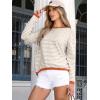 imageANRABESS Womens Sweaters Striped Color Block Long Sleeve Crewneck Casual Loose Knitted Pullover Shirts 2025 Fall Trendy TopsApricot White Orange