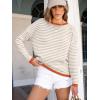 imageANRABESS Womens Sweaters Striped Color Block Long Sleeve Crewneck Casual Loose Knitted Pullover Shirts 2025 Fall Trendy TopsApricot White Orange