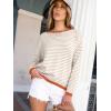 imageANRABESS Womens Sweaters Striped Color Block Long Sleeve Crewneck Casual Loose Knitted Pullover Shirts 2025 Fall Trendy TopsApricot White Orange