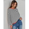 imageANRABESS Womens Sweaters Striped Color Block Long Sleeve Crewneck Casual Loose Knitted Pullover Shirts 2025 Fall Trendy TopsBlack White Orange