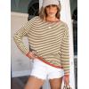 imageANRABESS Womens Sweaters Striped Color Block Long Sleeve Crewneck Casual Loose Knitted Pullover Shirts 2025 Fall Trendy TopsBrown White Orange