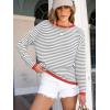 imageANRABESS Womens Sweaters Striped Color Block Long Sleeve Crewneck Casual Loose Knitted Pullover Shirts 2025 Fall Trendy TopsGrey White Orange